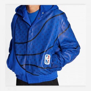 Louis Vuitton x NBA Monogram Logo Leather Mix Hoodie Jacket Men